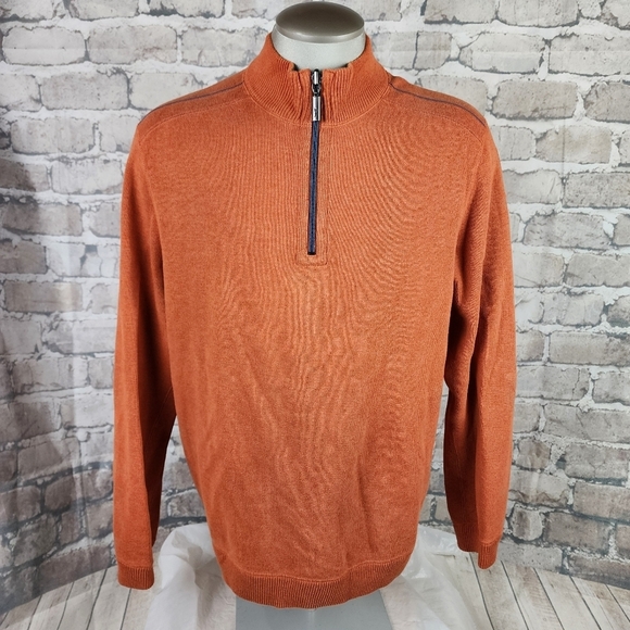 Tommy Bahama Reversible 1/2 Zip Sweater Burnt Orange Taupe Heather Size - Picture 2 of 13
